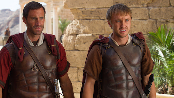 Clavius (Joseph Fiennes) and Lucius (Tom Felton) leave Pilate's Palace to look at another corpse that may be Yeshua.