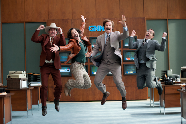 (Left to right) David Koechner is Champ Kind, Paul Rudd is Brian Fantana, Will Ferrell is Ron Burgundy and Steve Carell is Brick Tamland in ANCHORMAN 2: THE LEGEND CONTINUES to be released by Paramount Pictures. A2-09027
