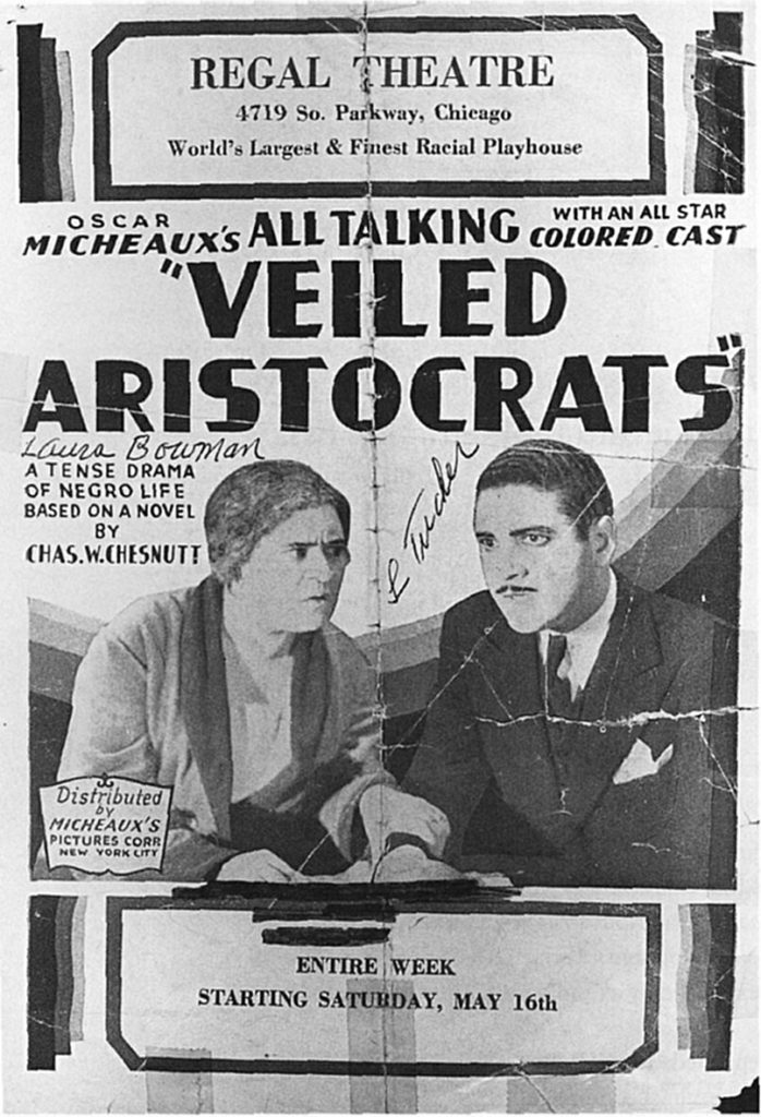 Rare movie poster from Oscar Micheaux's 1932 "Veiled Aristocrats" (apparently signed by two of its stars, Lorenzo Tucker and ).