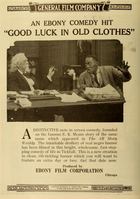 Lobby card for another "Ebony Film Corporation" production. The Chicago-based company folded in the early '20s, but by then had produced hundreds of "race film" shorts.
