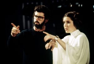 With George Lucas, making the original STAR WARS (1977)