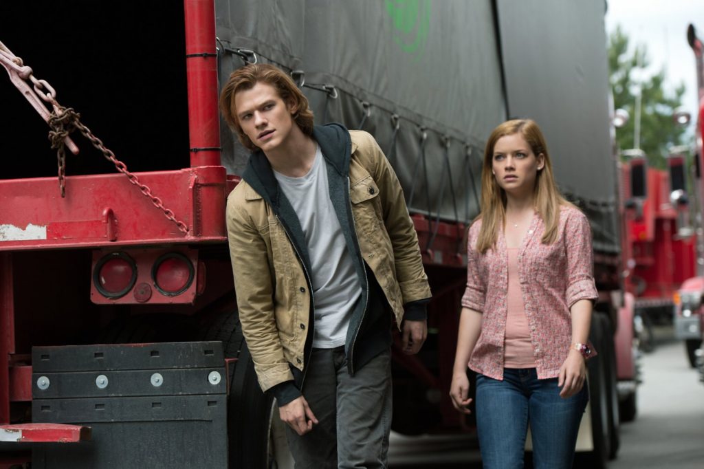 Lucas Till and Jane Levy in MONSTER TRUCKS.