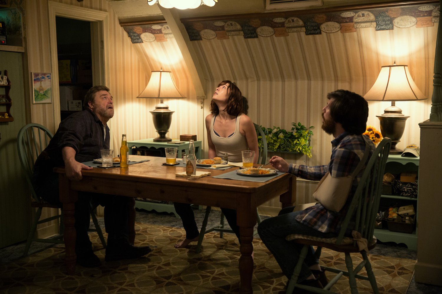 John Goodman, Mary Elizabeth Winstead, and John Gallagher Jr., in 10 Cloverfield Lane (2016)