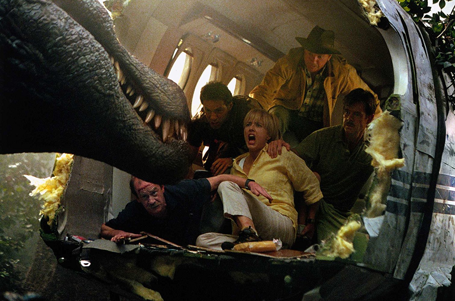 Michael Jeter, Alessandro Nivola, Téa Leoni, Sam Neill and William H. Macy in JURASSIC PARK III (2001)