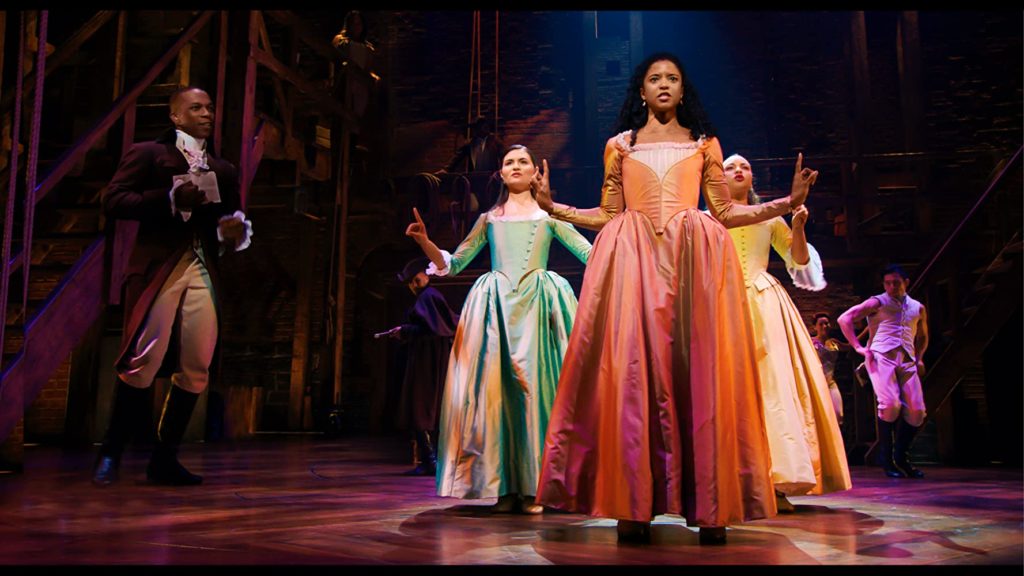 Leslie Odom Jr., Phillipa Soo, Renée Elise Goldsberry, and Jasmine Cephas Jones in HAMILTON (2020)