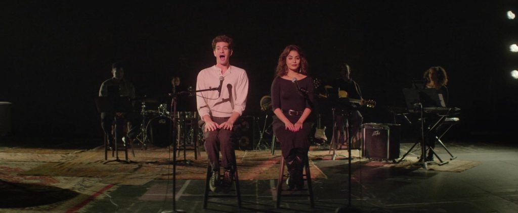 Andrew Garfield and Vanessa Hudens perform on stage in TICK, TICK...BOOM! (2021