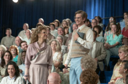 Jessica Chastain as "Tammy Faye Bakker" and Andrew Garfield as "Jim Bakker" in the film THE EYES OF TAMMY FAYE. Photo by Daniel McFadden. © 2021 20th Century Studios All Rights Reserved