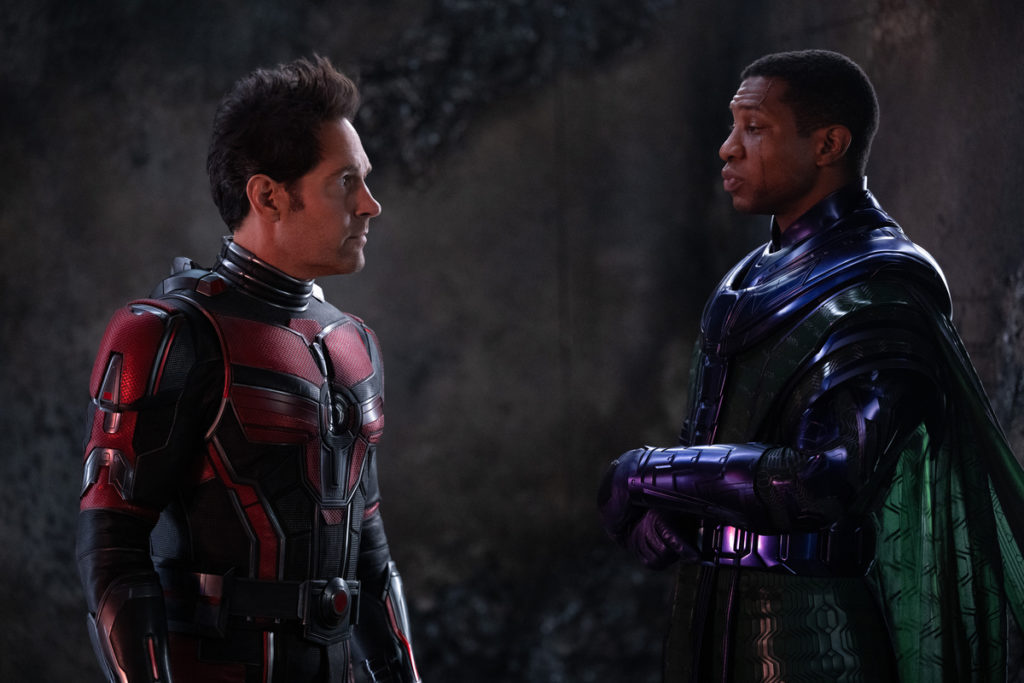 Paul Rudd as Scott Lang/Ant-Man and Jonathan Majors as Kang the Conqueror in Marvel Studios' ANT-MAN AND THE WASP: QUANTUMANIA. Photo by Jay Maidment. © 2022 MARVEL.