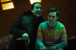 Nicolas Cage as Dracula and Nicholas Hoult as Renfield in RENFIELD (2023)