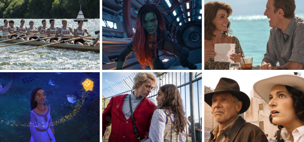 Taylor Blake's Honorable Mentions from the Best of 2023, including THE BOYS IN THE BOAT, GUARDIANS OF THE GALAXY VOL. 3, MY BIG FAT GREEK WEDDING 3, WISH, THE HUNGER GAMES: THE BALLAD OF SONGBIRDS & SNAKES, and INDIANA JONES AND THE DIAL OF DESTINY