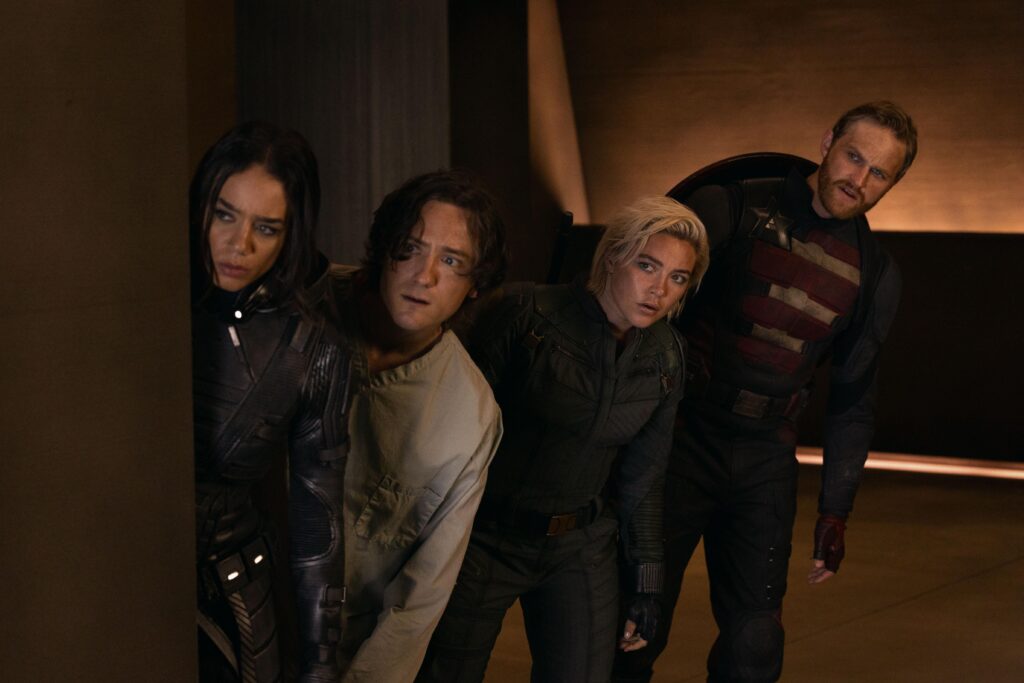 Hannah John-Kamen, Lewis Pullman, Florence Pugh, and Wyatt Russell in THUNDERBOLTS* (2025)