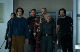 Hannah John-Kamen, Lewis Pullman, Wyatt Russell, David Harbour, Florence Pugh, and Sebastian Stan in THUNDERBOLTS* (2025)