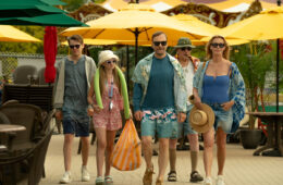 (from left) Brady Mansell (Gage Munroe), Sammy Mansell (Paisley Cadorath), Hutch Mansell (Bob Odenkirk), David Mansell (Christopher Lloyd) and Becca Mansell (Connie Nielsen) in Nobody 2, directed by Timo Tjahjanto.