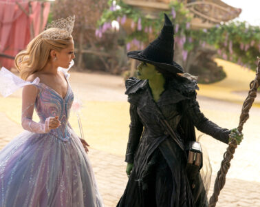 L to R: Ariana Grande is Glinda and Cynthia Erivo is Elphaba in WICKED FOR GOOD, directed by Jon M. Chu.