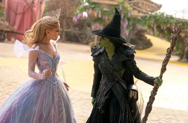 L to R: Ariana Grande is Glinda and Cynthia Erivo is Elphaba in WICKED FOR GOOD, directed by Jon M. Chu.