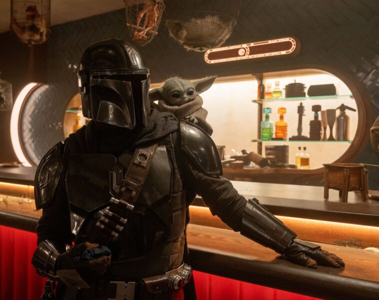 The Mandalorian (Pedro Pascal) and Grogu in Star Wars: The Mandalorian and Grogu (2026)